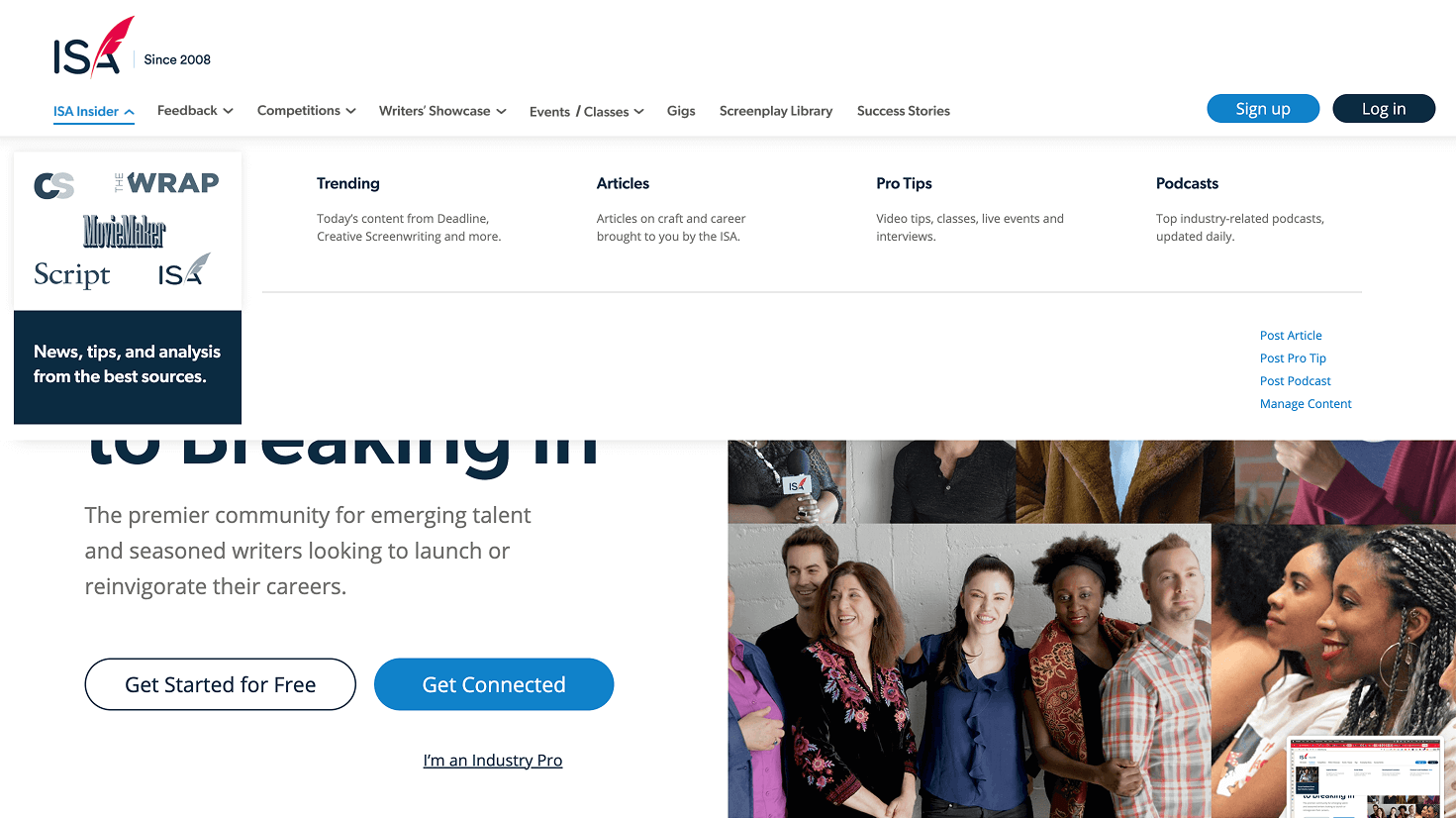 Redesigned dropdown under “ISA Insider,” surfacing premium benefits, contributor tools, and insider-exclusive resources.